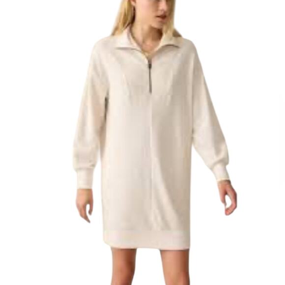 NWOT Faherty Legent Quarter Zip Long Sleeve Off White Minidress – Small - Picture 2 of 9
